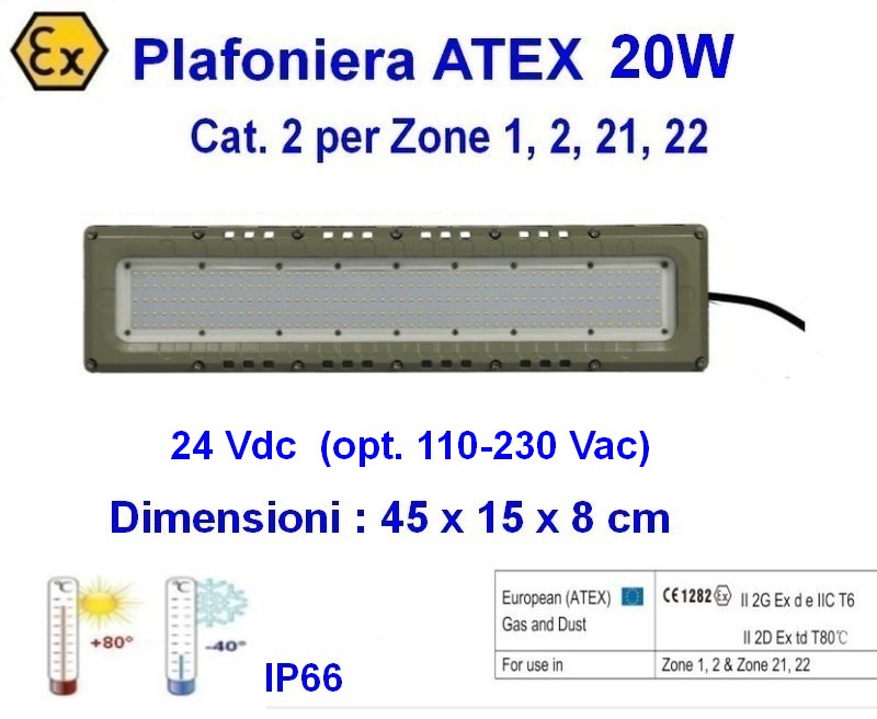 Plafoniera Led Atex 20w 24V Cat. 2 Zona 1,2,21,22 - Clicca l'immagine per chiudere